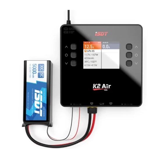 ISDT K2 Air AC 200W DC 500Wx2 20A Dual Channel Balance Smart Fast Charger Discharger LiPo LiFe Lilon LiHv NiMh Pb Battery RC Car